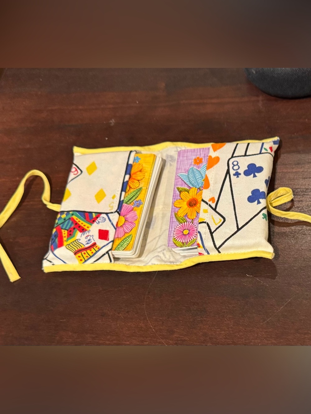Complete Set of 2 Vintage Bright Floral Playing Card Decks- in cloth cover